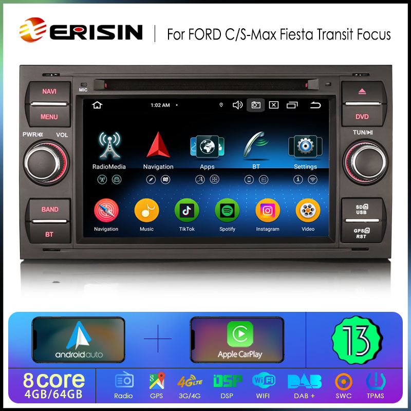 Erisin ES6766F Android 13.0 Car Stereo DVD For FORD Fiesta 